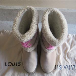 New Louis Vuitton Beige Pink Snowdrop Shearling Boots 36.5 6.5