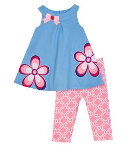 Rare Editions Seersucker Top w// Flamingo Applique /& Geometric Shorts Set
