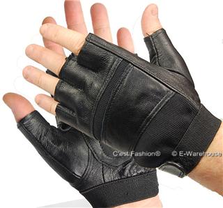 black leather gloves without fingers