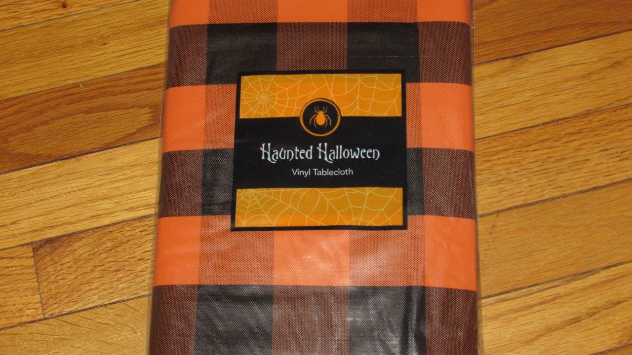 Vinyl Tablecloth Flannel Back Orange Plaid Pumpkin Spider Vinyl Tablecloth Flannel Back Orange Plaid Pumpkin