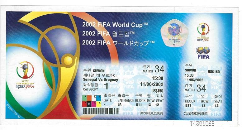 2002 FIFA World Cup Unused Tickets; Matches Played in Korea and 