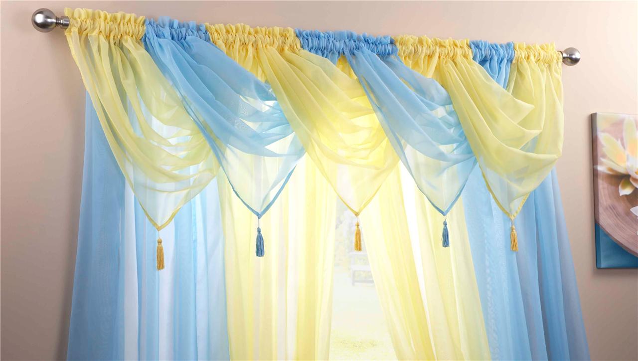 Silver Amp White Voile Swags Amp Curtain Panels 9 Peice Set 54