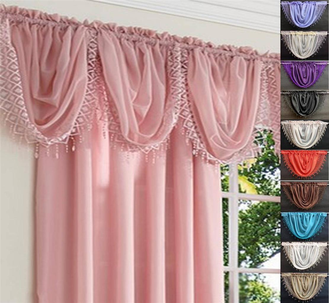 1 VOILE SWAG SWAGS TASSLE DECORATIVE NET CURTAIN DRAPE PELMET VALANCE 25 Colours eBay