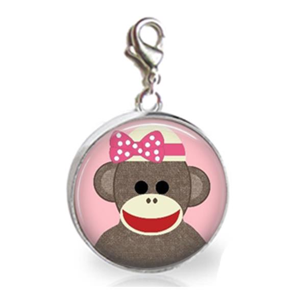 Sock Monkey Glass Top 20mm Clip On Charm Handcrafted Sock Monkey Lover Gift - Picture 7 of 9
