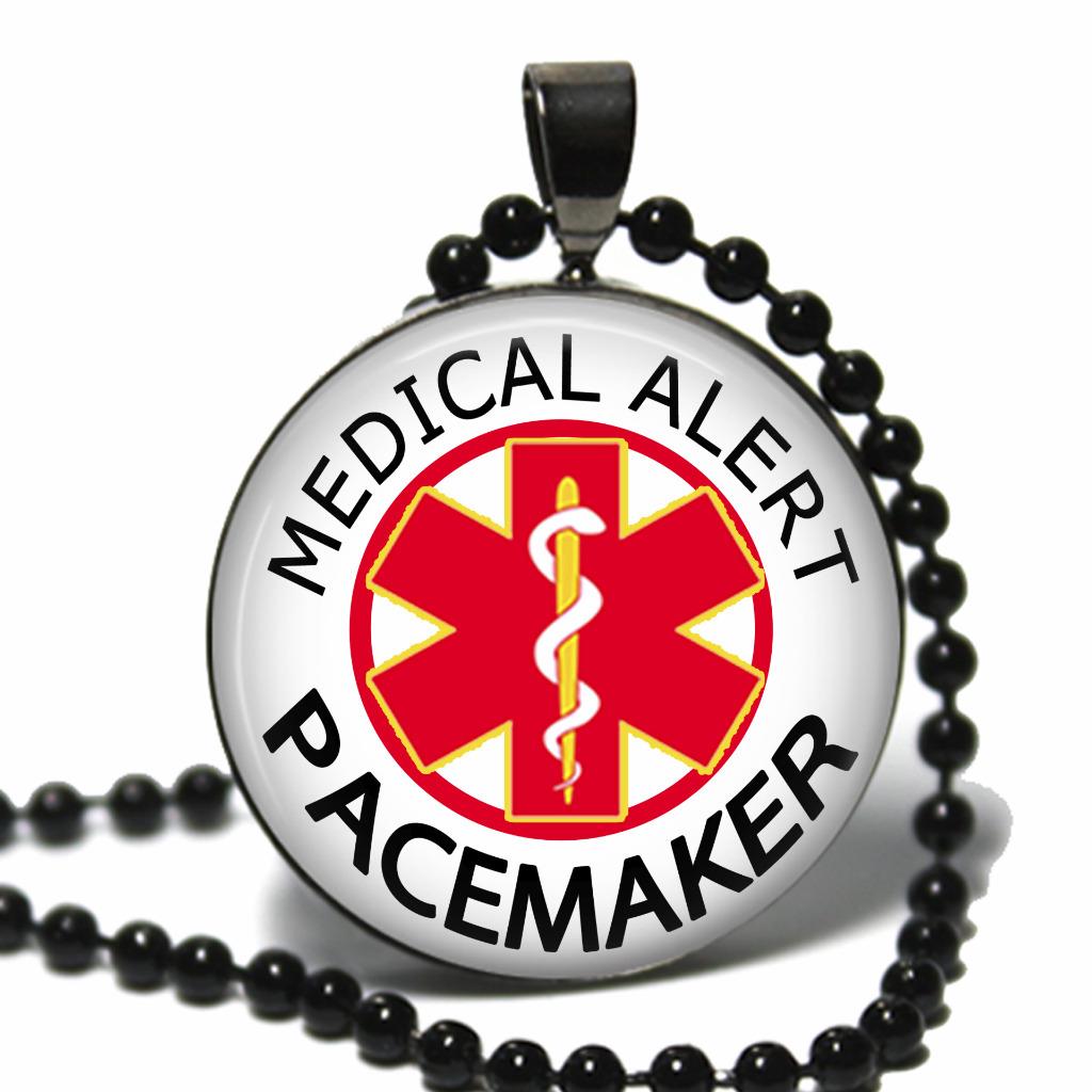 Pacemaker Medical Alert Necklace Glass Top Pendant & Chain Medical
