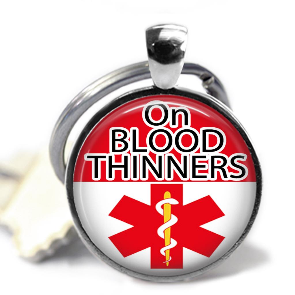On Blood Thinners Medical Alert Keychain Glass Top Clip-on Key Chain - Picture 5 of 6