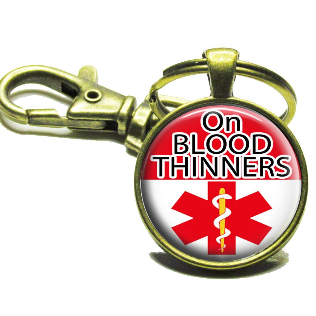 On Blood Thinners Medical Alert Keychain Glass Top Clip-on Key Chain - Picture 6 of 6