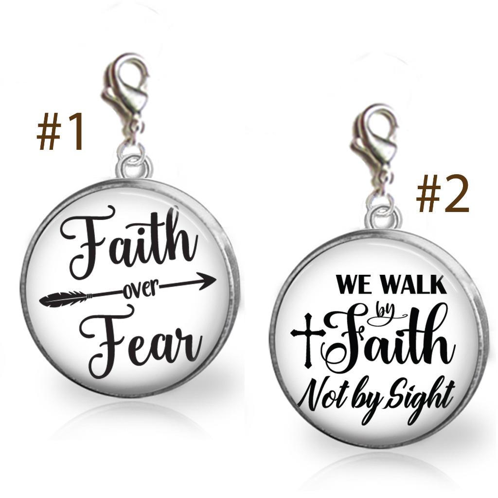 Faith Over Fear Religious Clip On Charm for Bracelet Necklace Inspirational - Picture 3 of 4