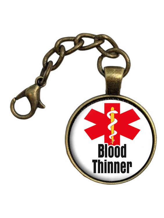 Medical Alert Blood Thinner Glass Top Purse Charm Zipper Pull Handmade Jewelry - Picture 4 of 5