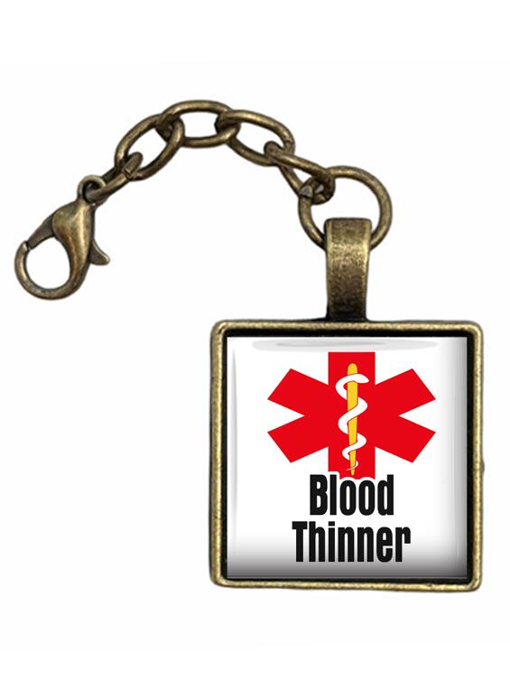 Medical Alert Blood Thinner Glass Top Purse Charm Zipper Pull Handmade Jewelry - Picture 5 of 5