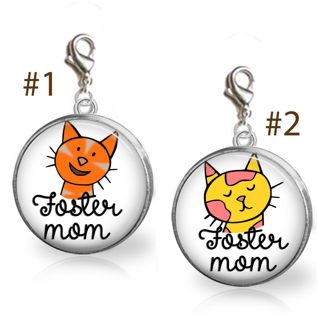 Cat Foster Mom Glass Dome Clip On Charm Handcrafted Quality