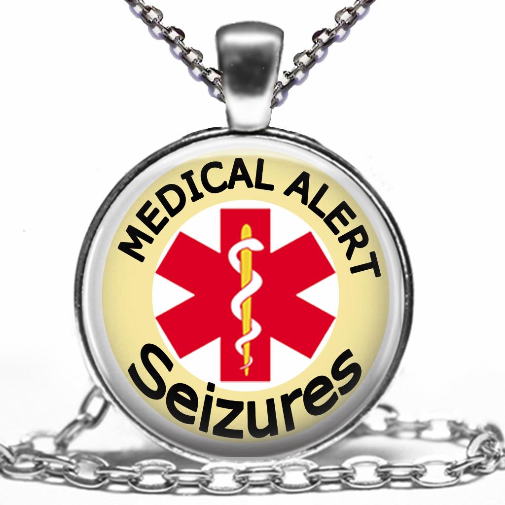 Medical Alert Seizures Necklace Glass Top Pendant on Chain eBay