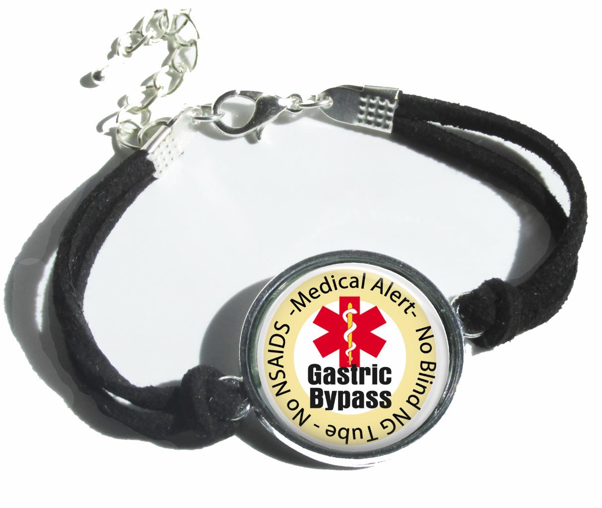 Gastric Bypass Medical Alert Leatherette Cord Bracelet Charm Bariatric