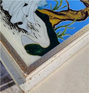 Vtg Chinese Lady Reverse Painted Print Wall Mirror Gold Framed 36