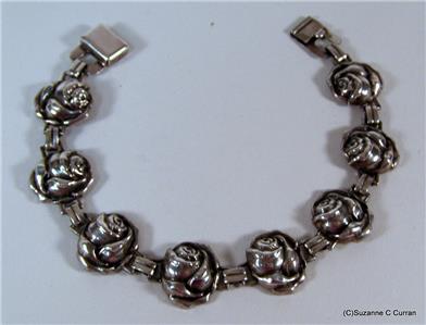 Antique Art Nouveau Sterling Silver Rose Link Bracelet | eBay