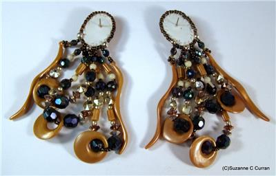 Vintage Chipita Joan Eagle Neutral Tan Tone Statement Dangle Beaded Earrings Ebay