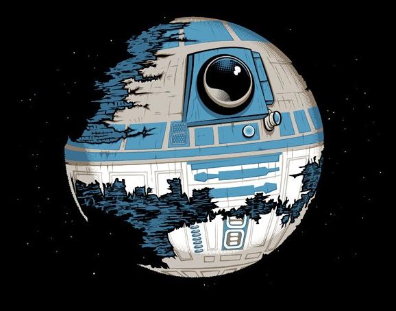 Star Wars Deathstar as R2D2 Darth Vader Empire Parody Teefury Lady Shirt NEW - Picture 3 of 3