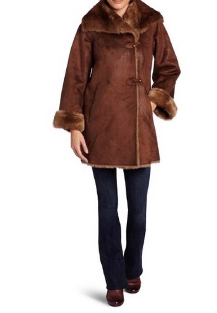 Jones New York Women's Winter Heavy Swing Faux Suede Coat