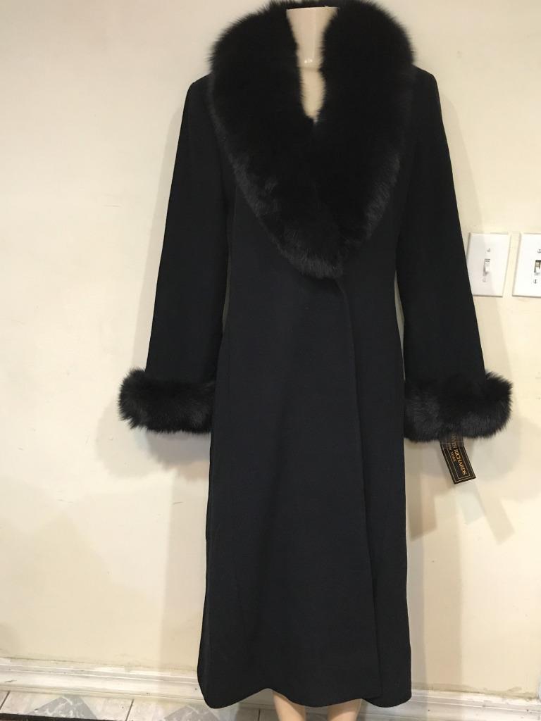 Marvin Richards women's winter black fox fur Cashmere Wool long coat ...