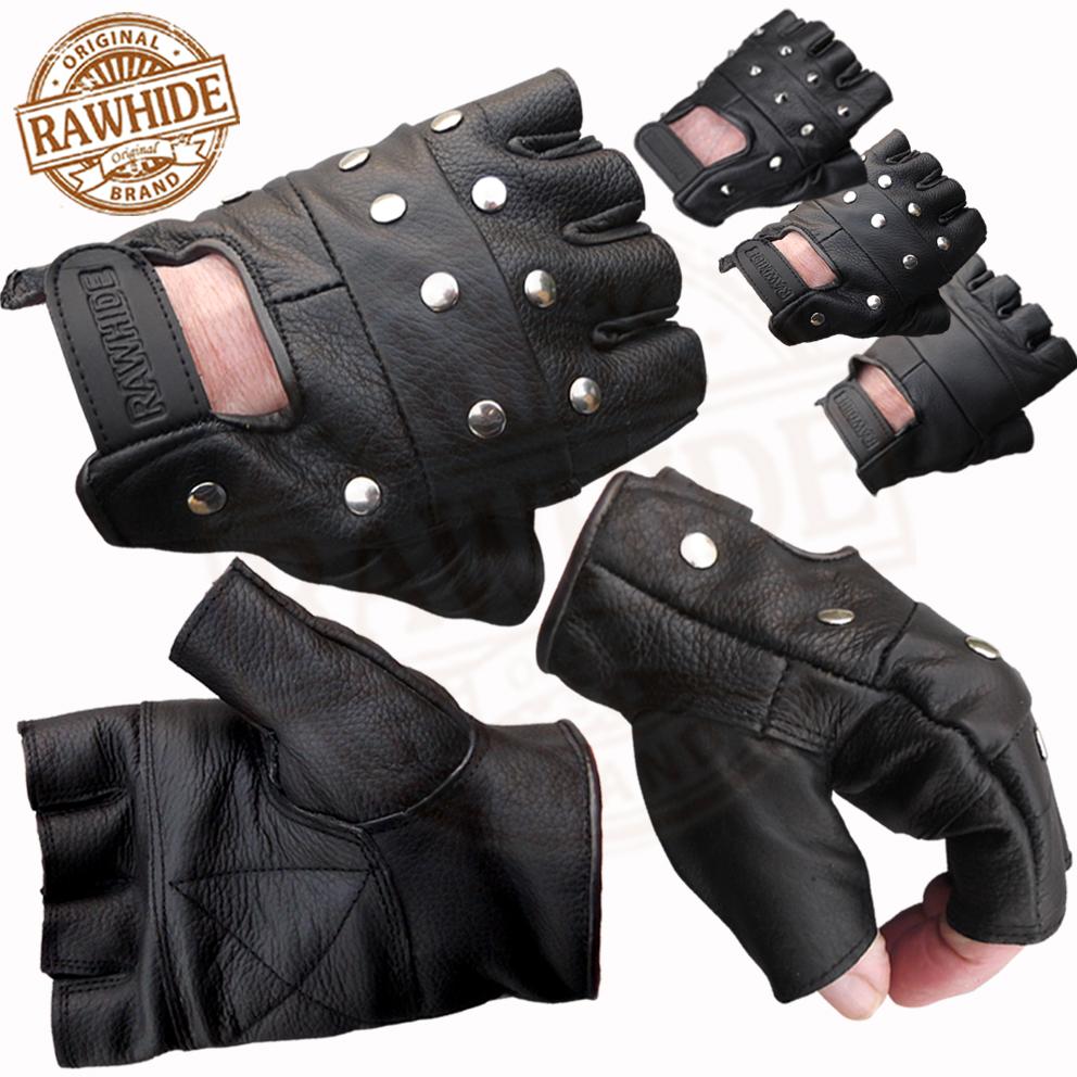 LEATHER FINGERLESS GLOVES RED BLUE BLK POINTED STUDS BLK FLAT STUD ...