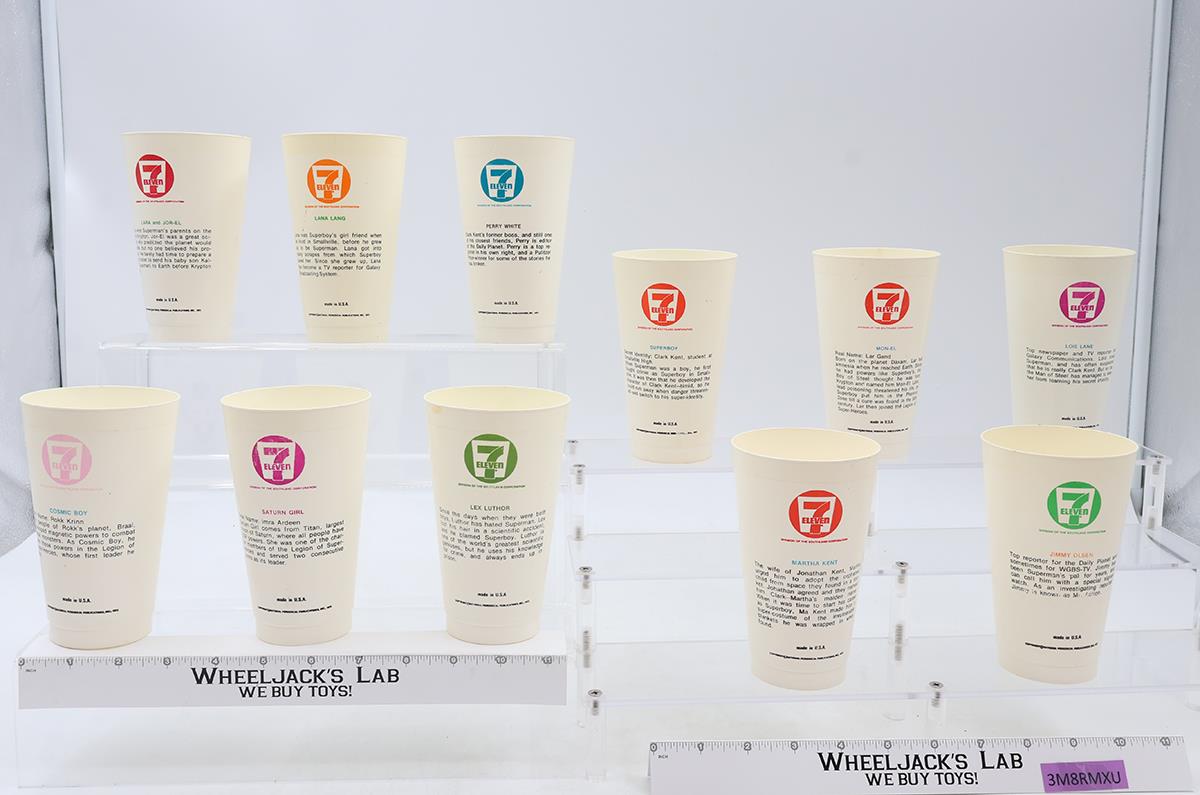 Set of 11 DC Comics Super Heroes 1975 7-11 Vintage Plastic Slurpee Cup