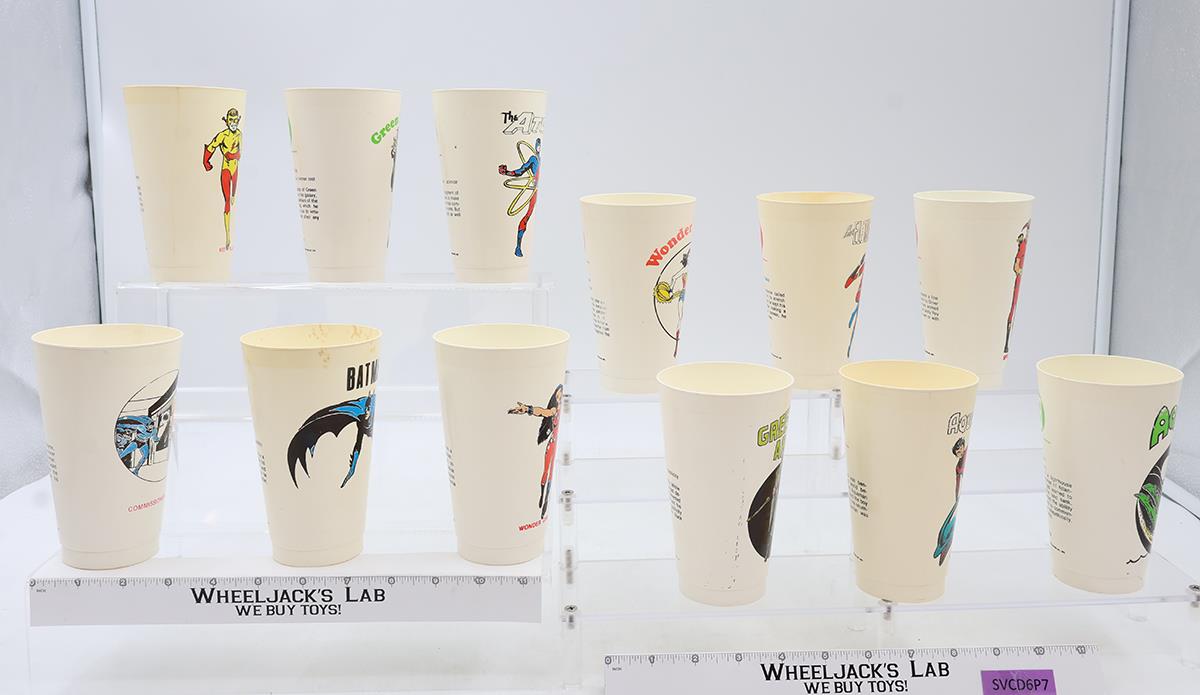 Set of 12 DC Comics Super Heroes 1975 7-11 Vintage Plastic Slurpee Cup