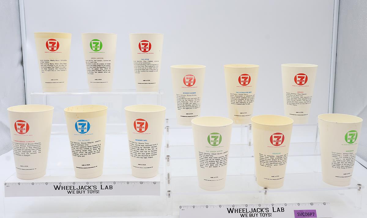 Set of 12 DC Comics Super Heroes 1975 7-11 Vintage Plastic Slurpee Cup