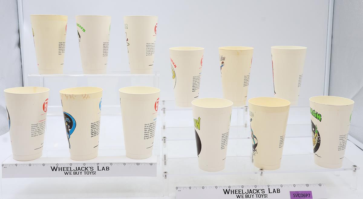 Set of 12 DC Comics Super Heroes 1975 7-11 Vintage Plastic Slurpee Cup