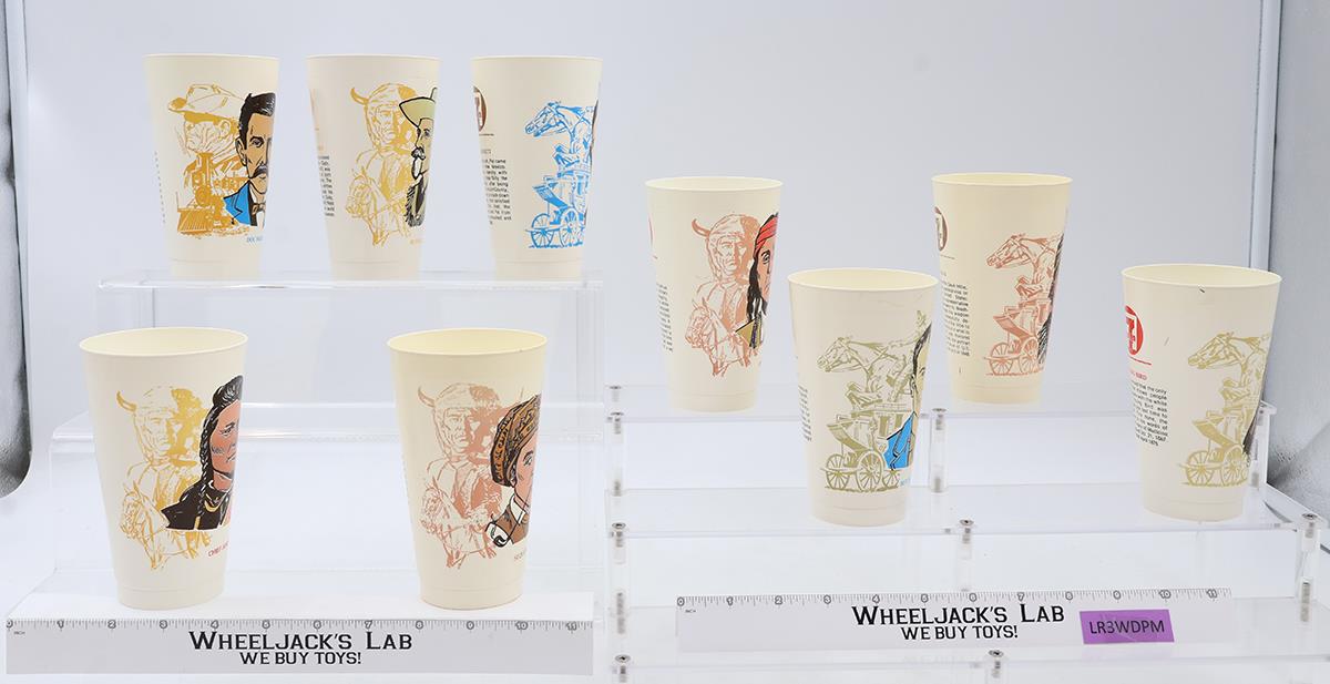 Set of 9 Wild West 1973 7-11 Plastic Slurpee Cups Buffalo Bill Doc Holiday