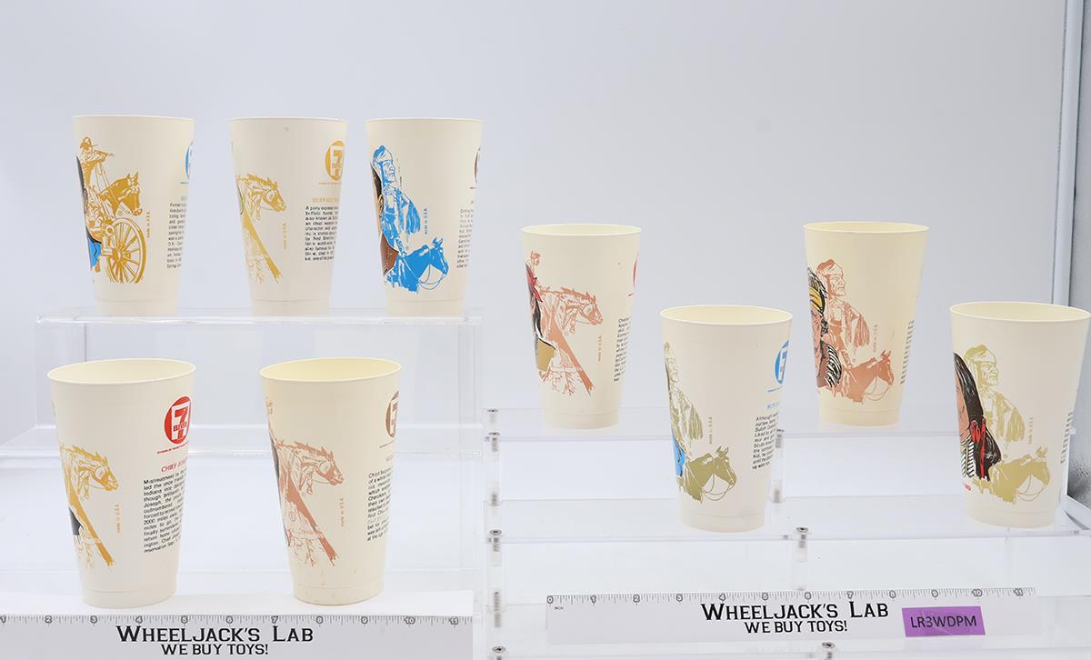 Set of 9 Wild West 1973 7-11 Plastic Slurpee Cups Buffalo Bill Doc Holiday