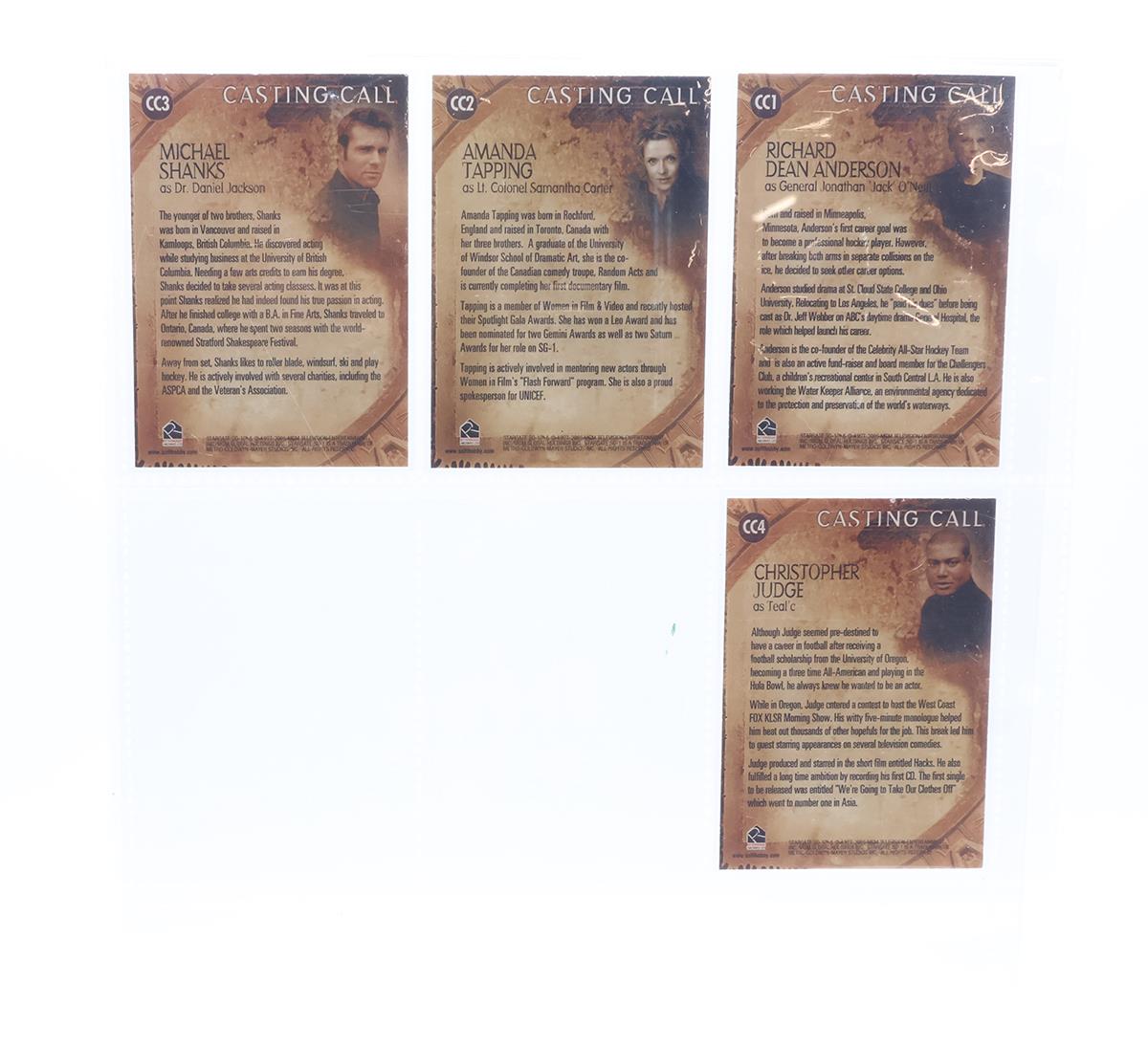 Set of 4 Casting Call Stargate SG-1 2002 Rittenhouse Cards CC1-CC4
