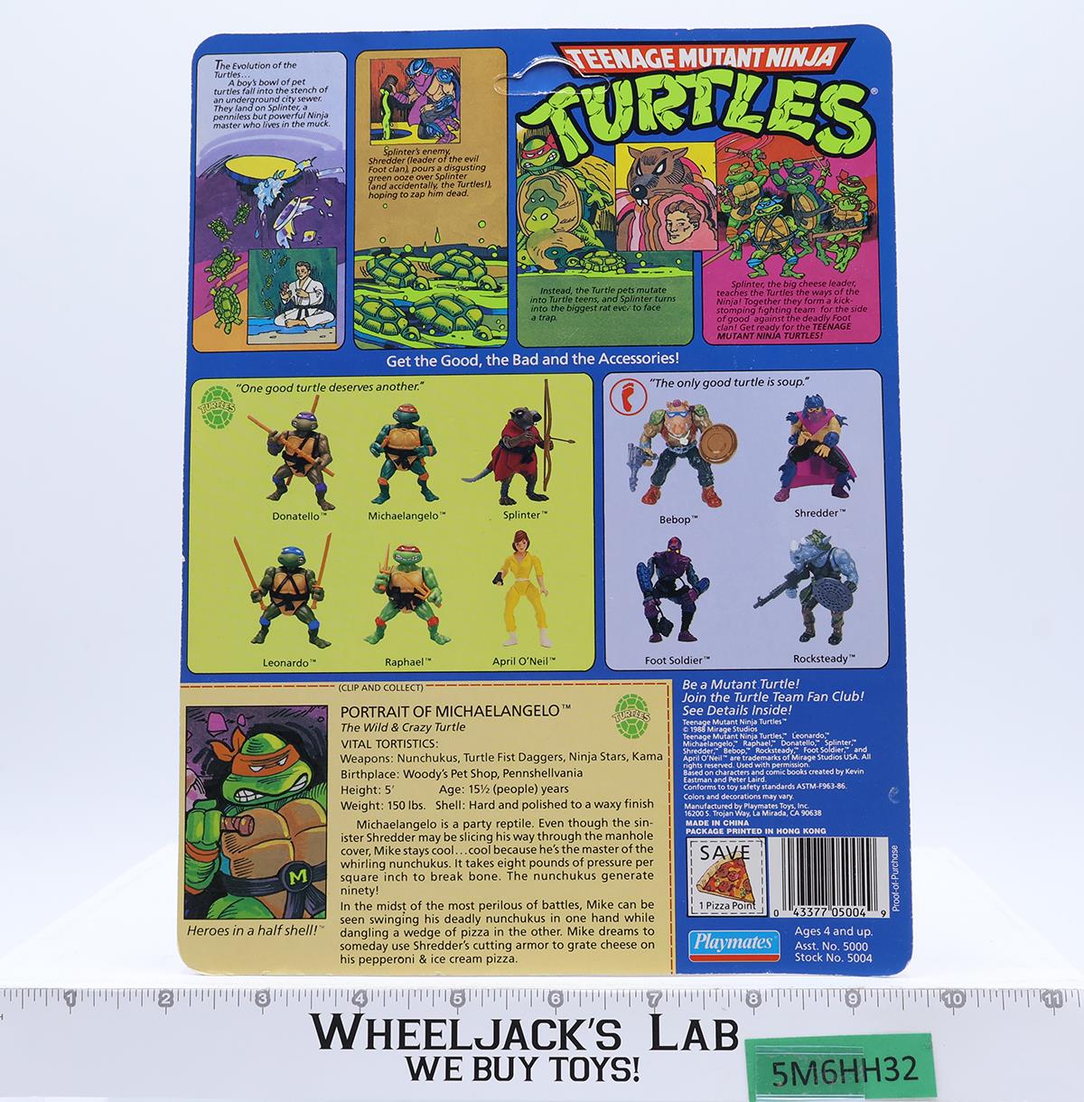 Michaelangelo 10 BACK Teenage Mutant Ninja Turtle 1988 Playmates UNPUNCHED MOSC