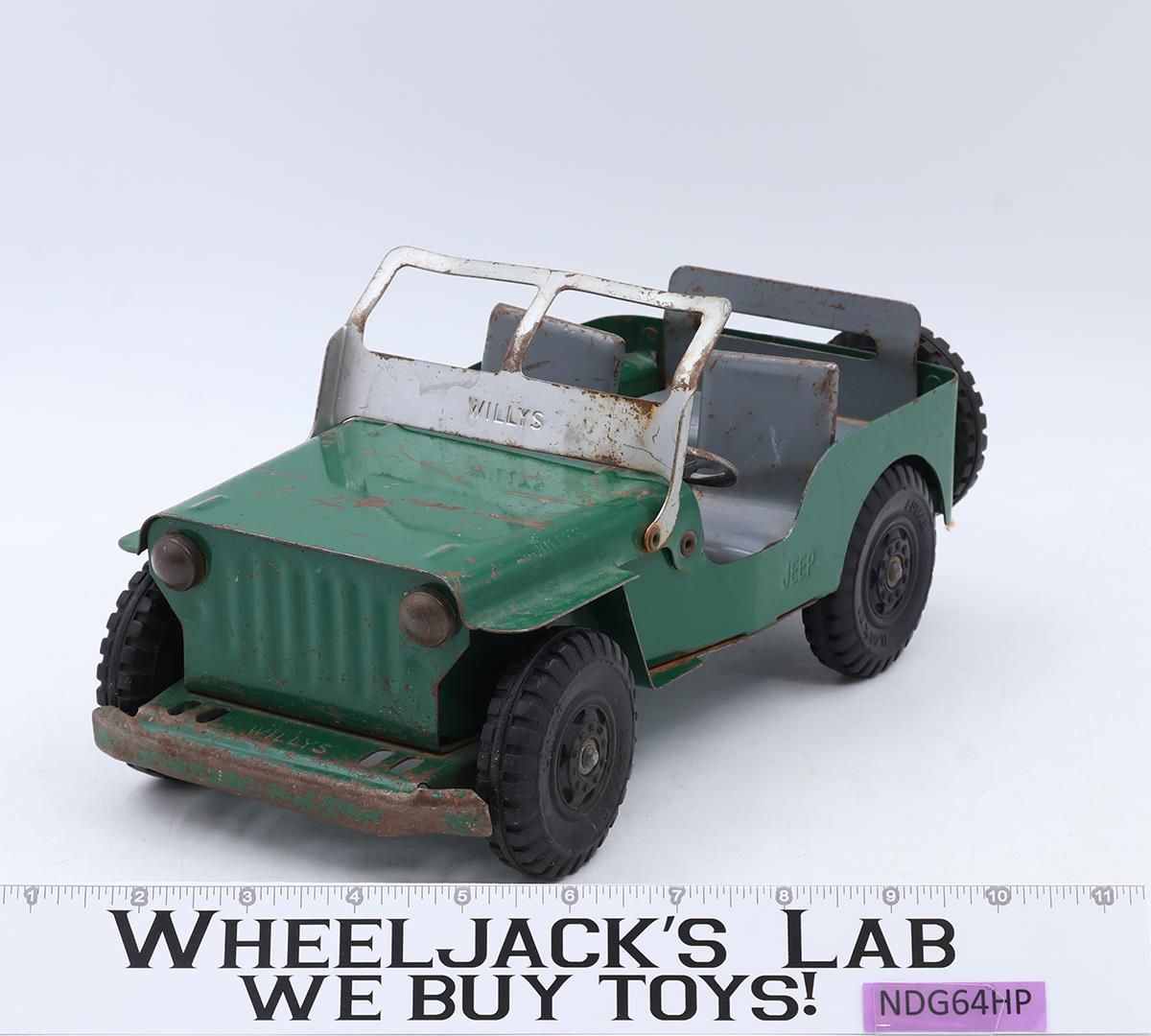 Green Willys Jeep Army Vehicle Pressed Steel 1950s Marx Lumar Vintage 11" Long