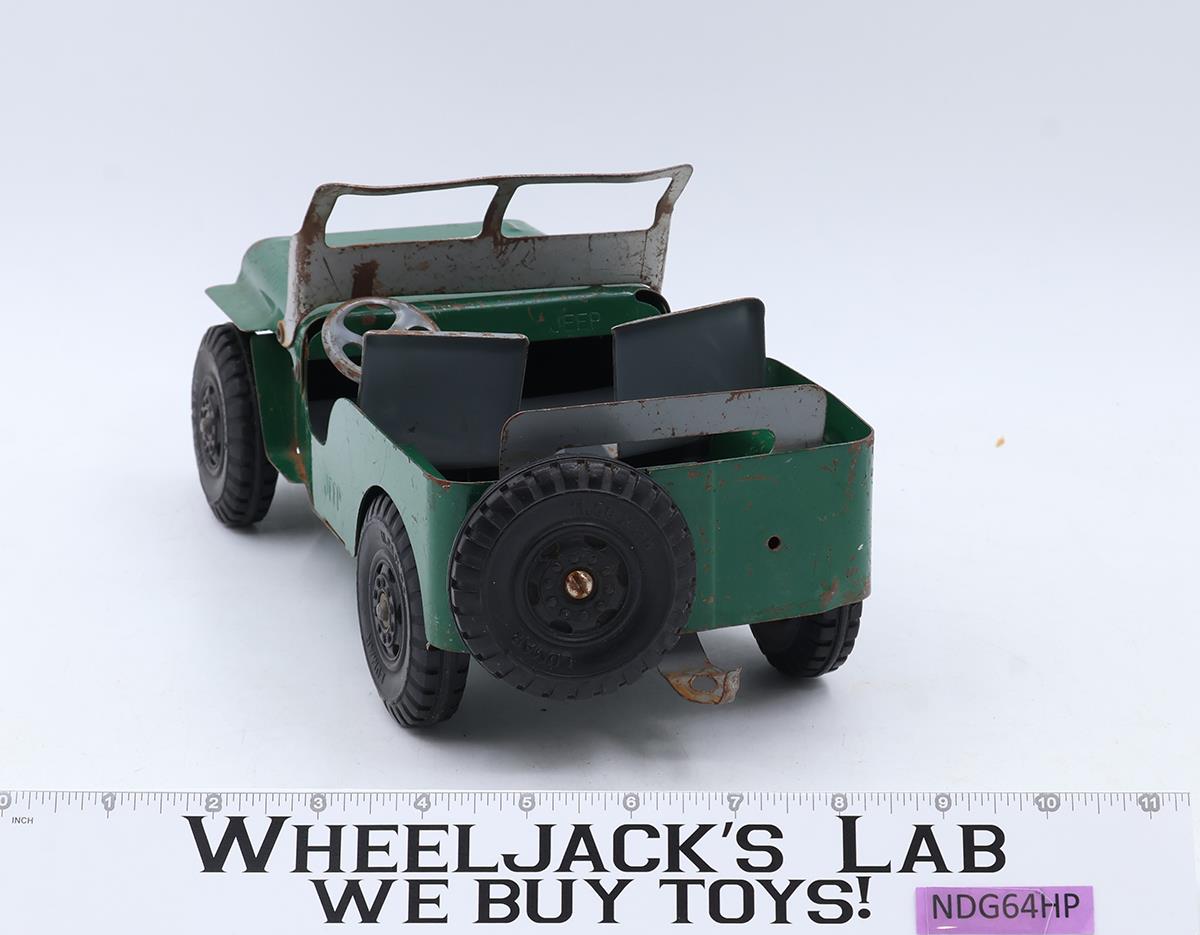 Green Willys Jeep Army Vehicle Pressed Steel 1950s Marx Lumar Vintage 11" Long