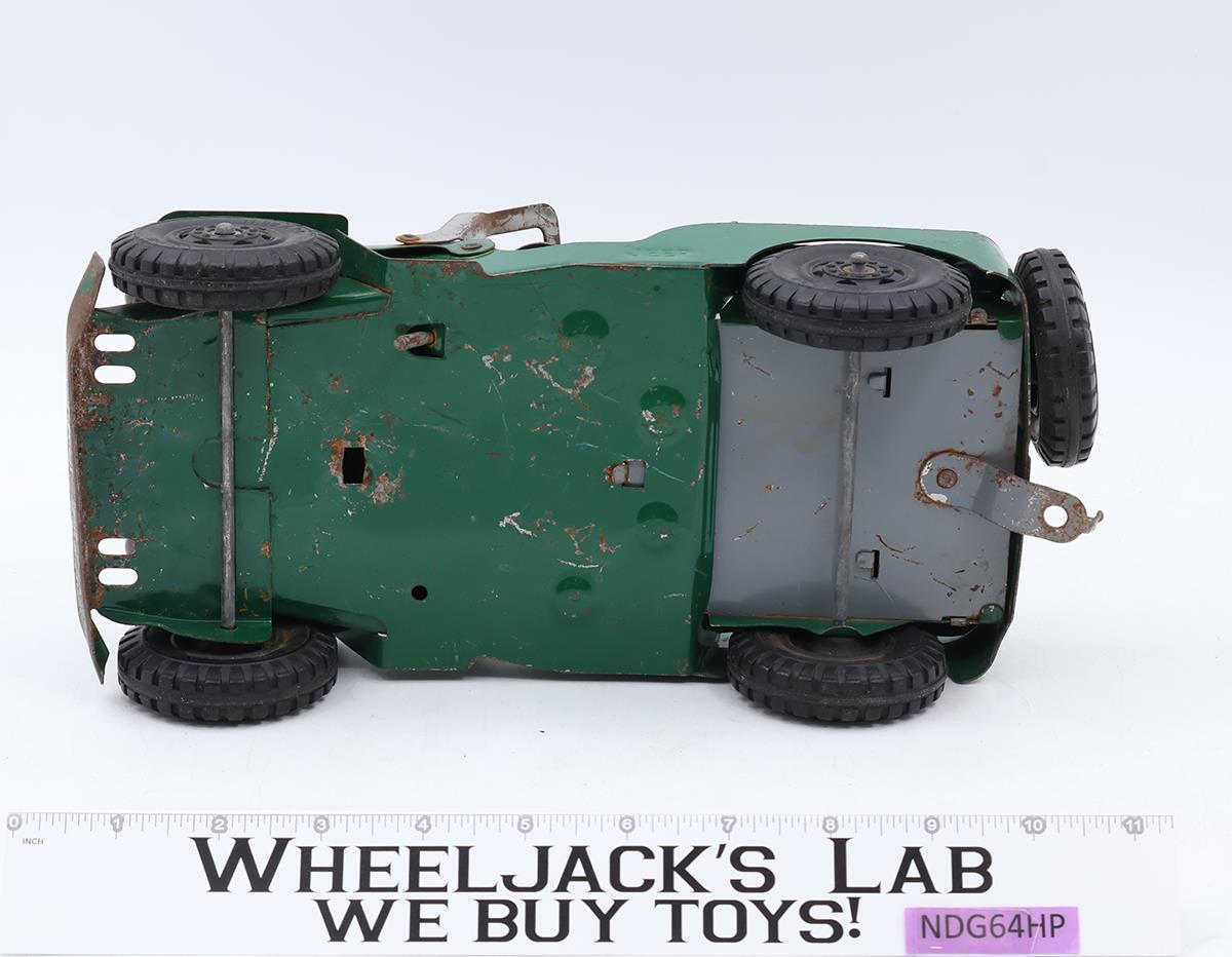 Green Willys Jeep Army Vehicle Pressed Steel 1950s Marx Lumar Vintage 11" Long