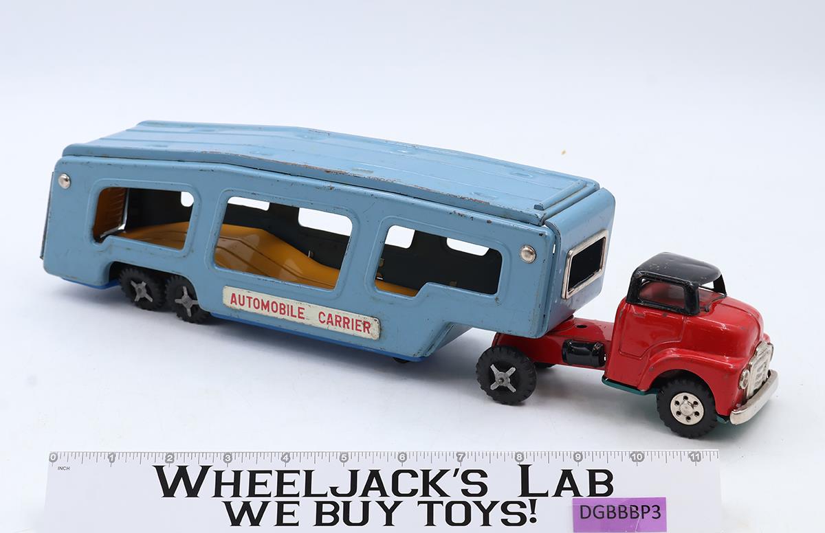 Automobile Carrier Car Hauler Semi Tin Litho Vintage Japan