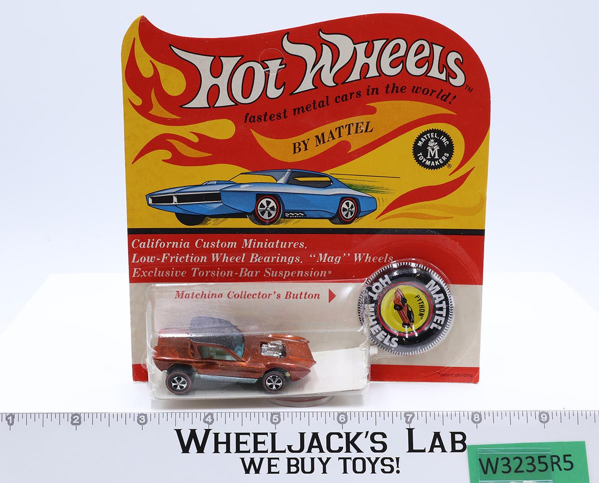 Python Orange Hot Wheels 1968 Mattel Vtg Redline RL WHITE INT Blister MOSC