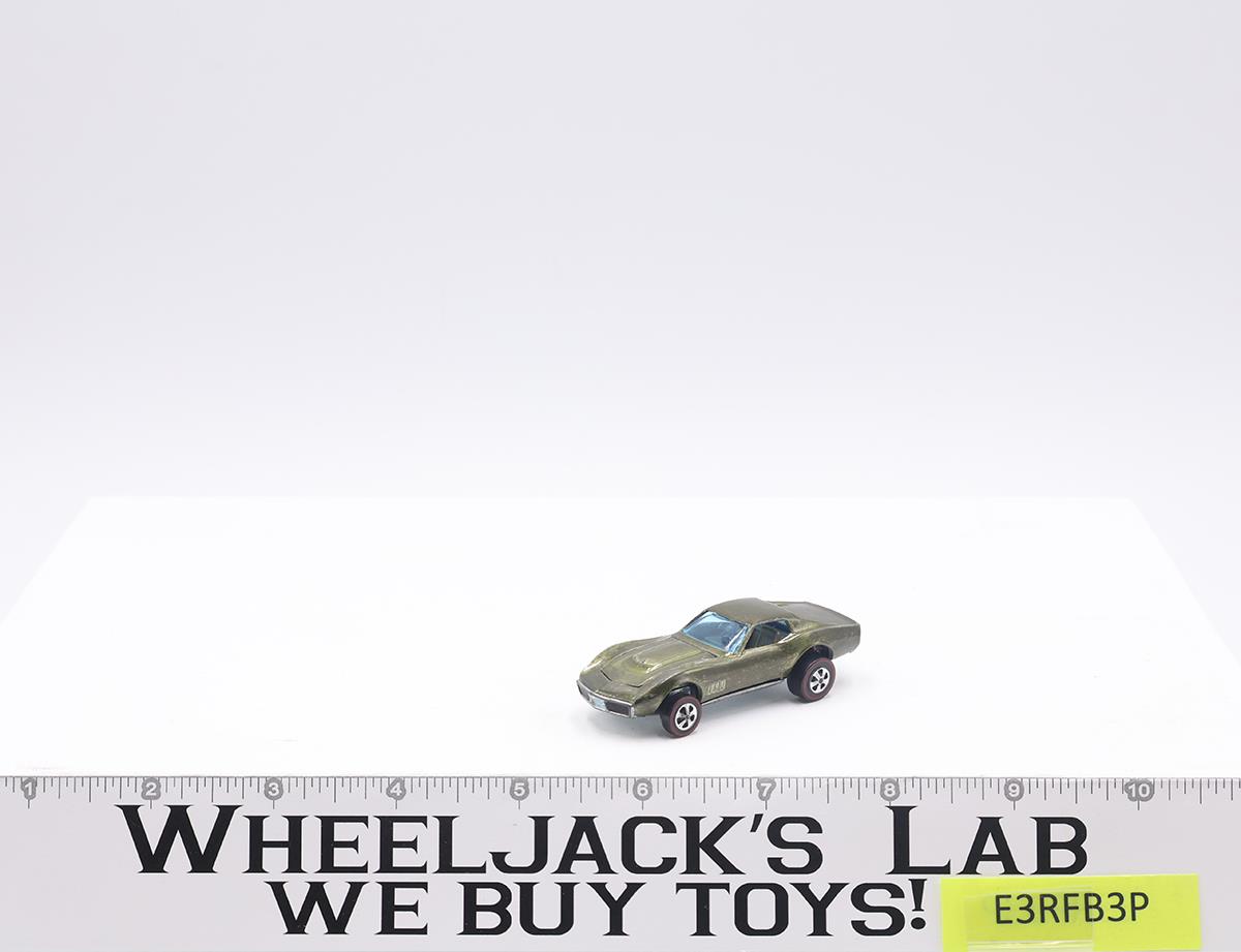 Custom Corvette Olive Green 1968 Mattel Redline Hot Wheels Vintage RL