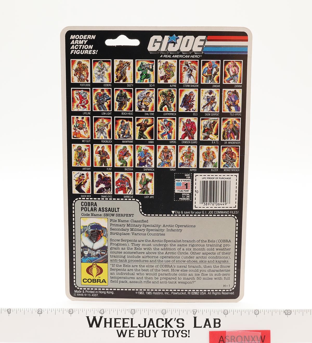Snow Serpent V1 Complete W/Cardback G.I. Joe 1985 Hasbro Vintage Action Figure