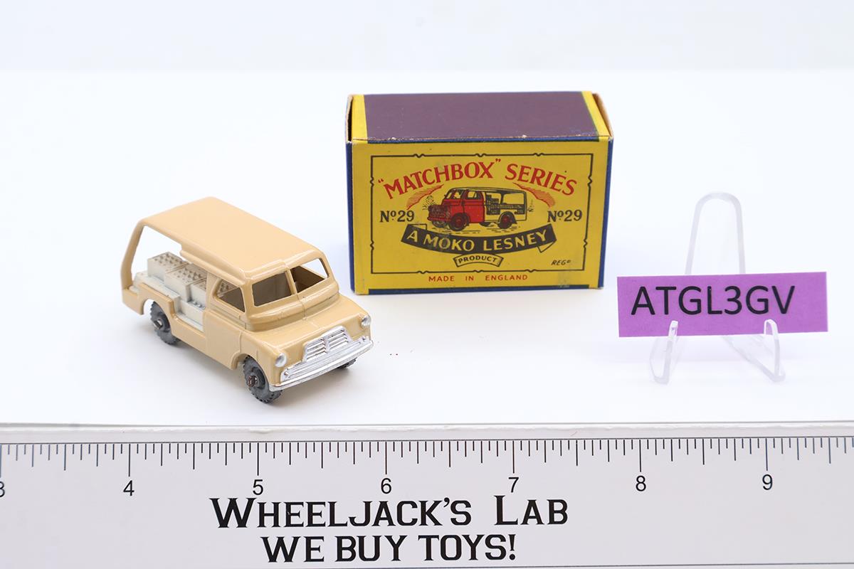 Bedford Milk Delivery Van #29 MOKO Lesney Matchbox 1956 Tan Vtg England w/ Box