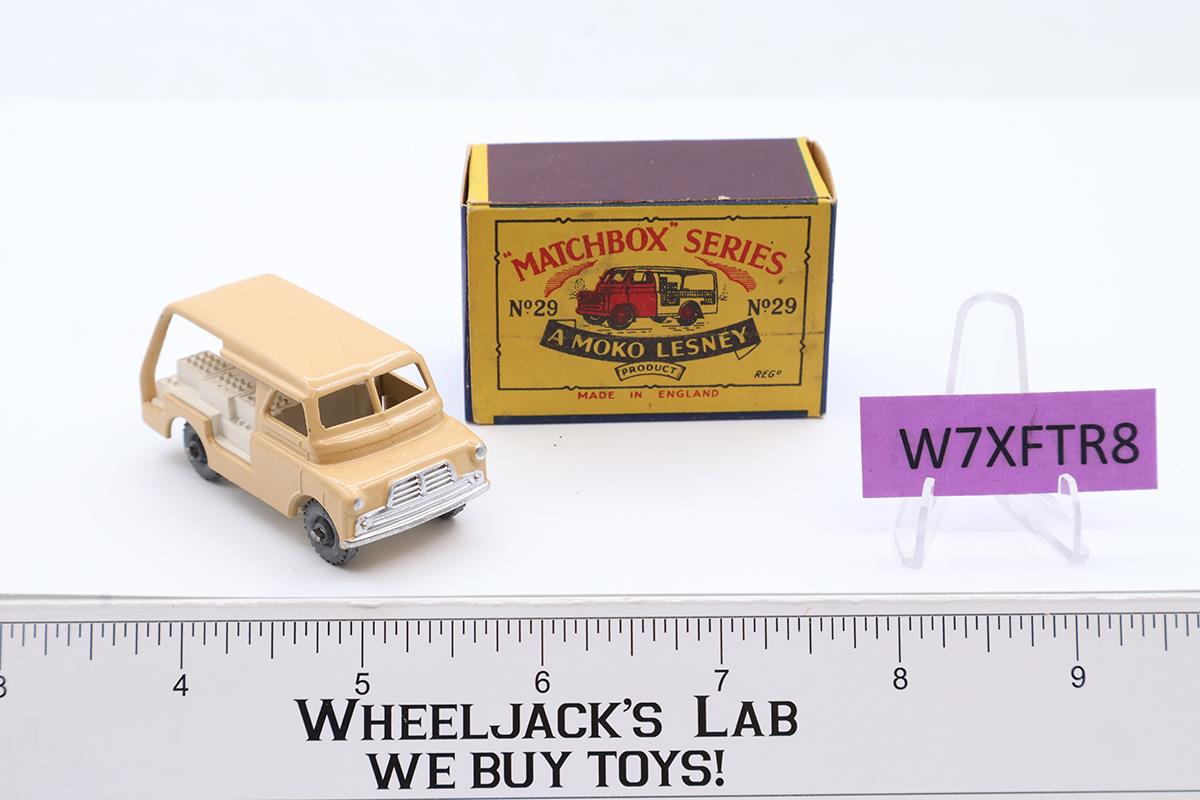 Bedford Milk Delivery Van #29 MOKO Lesney Matchbox 1956 Tan Vtg England w/ Box
