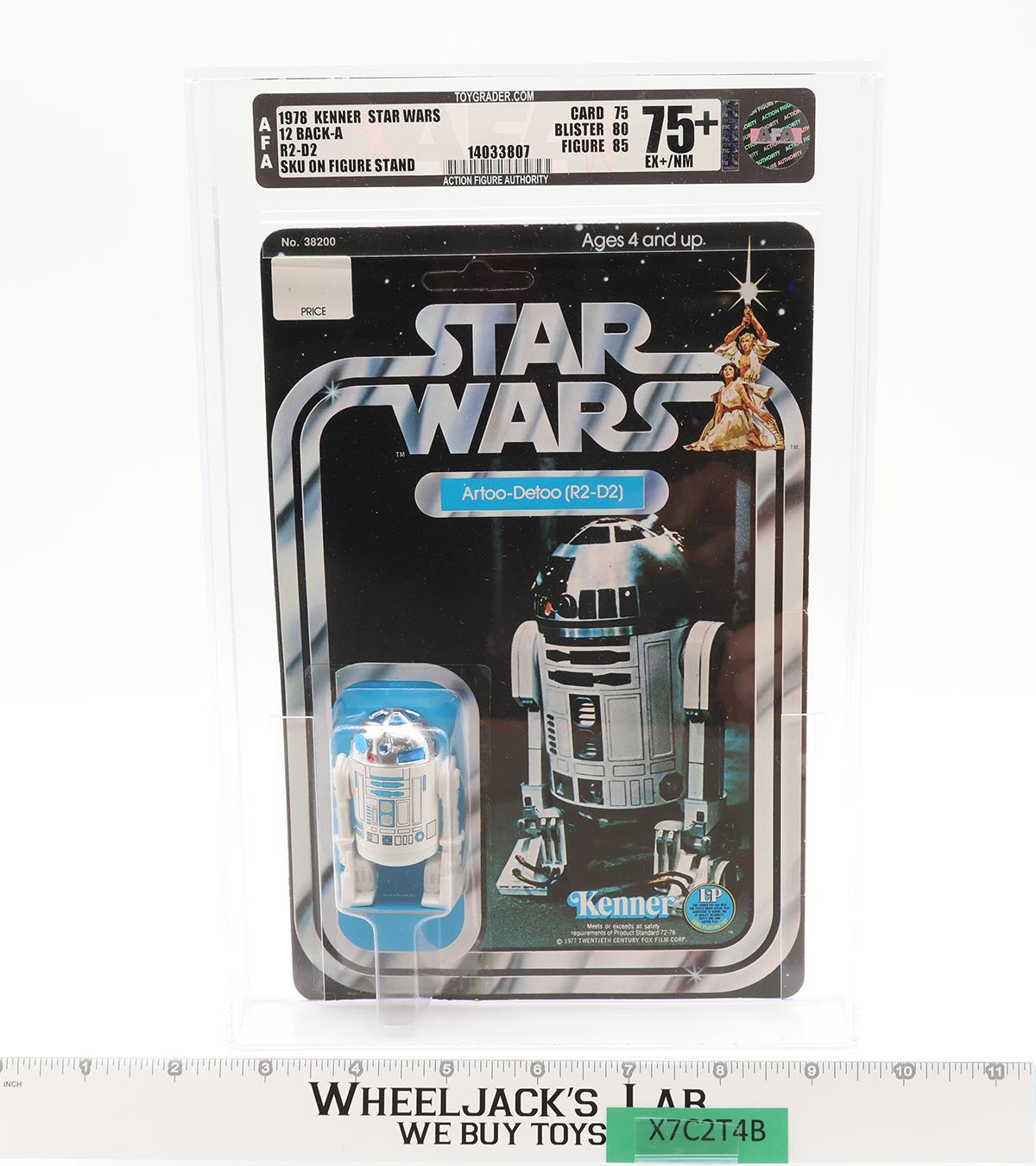 R2-D2 AFA GRADED 75+ 75/80/85 12 Back-A SKU on Figure Stand Star Wars Kenner