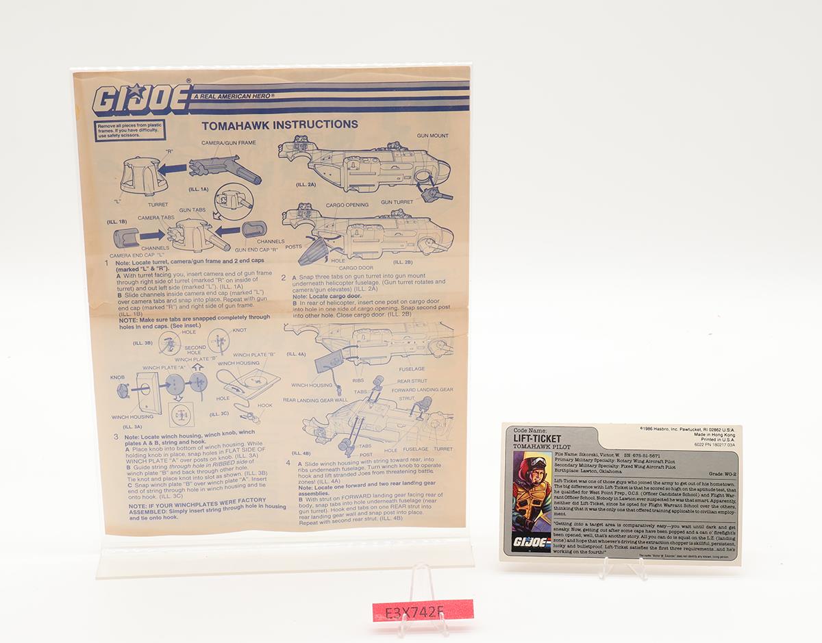 Tomahawk & Lift-Ticket W/ Box GI Joe 1986 Hasbro Vintage Action Figure Vehicle