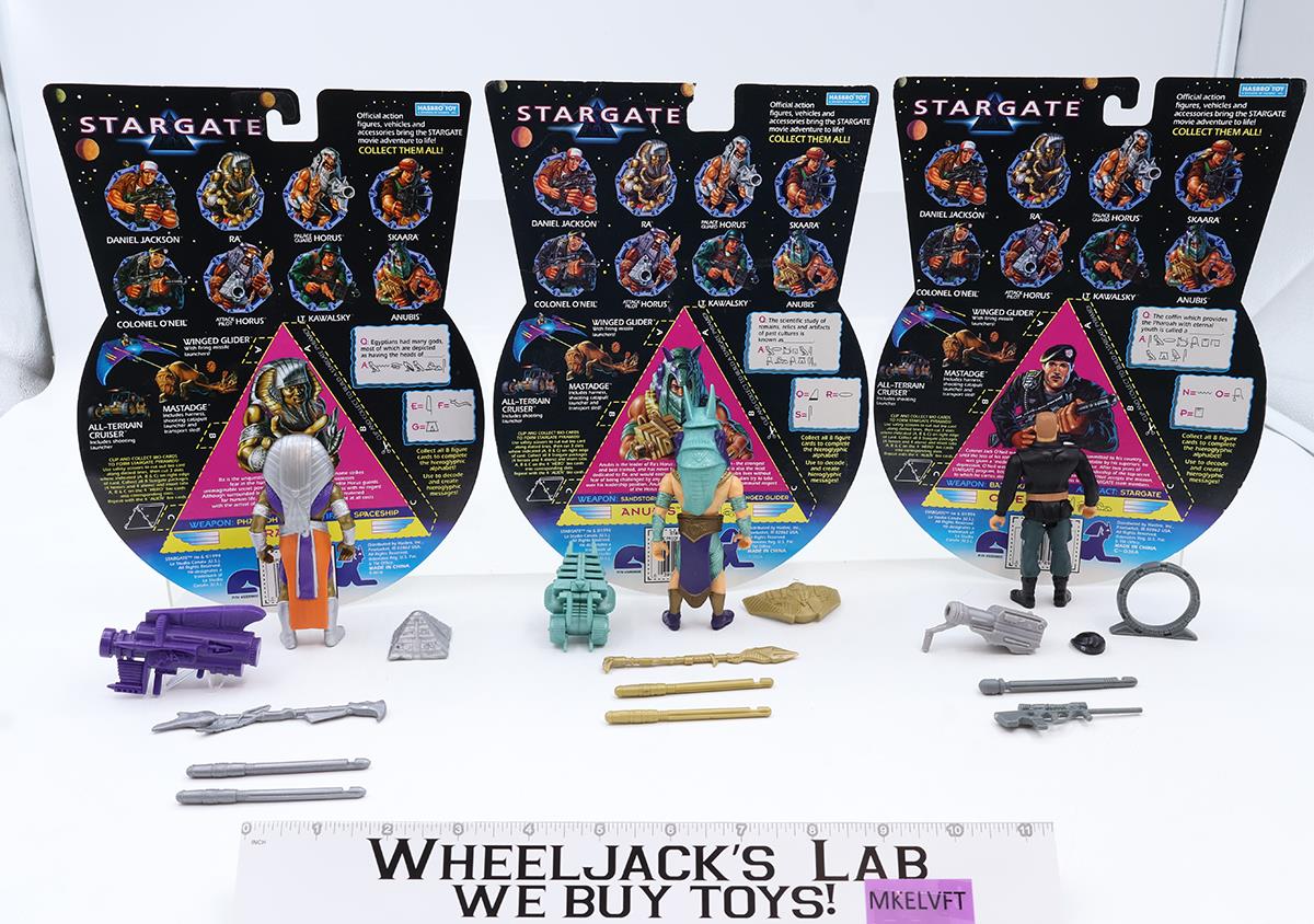 Lot of 3 Anubis, Ra, Col. O'Neil W/Card & Access. Stargate Hasbro 1994 Figures