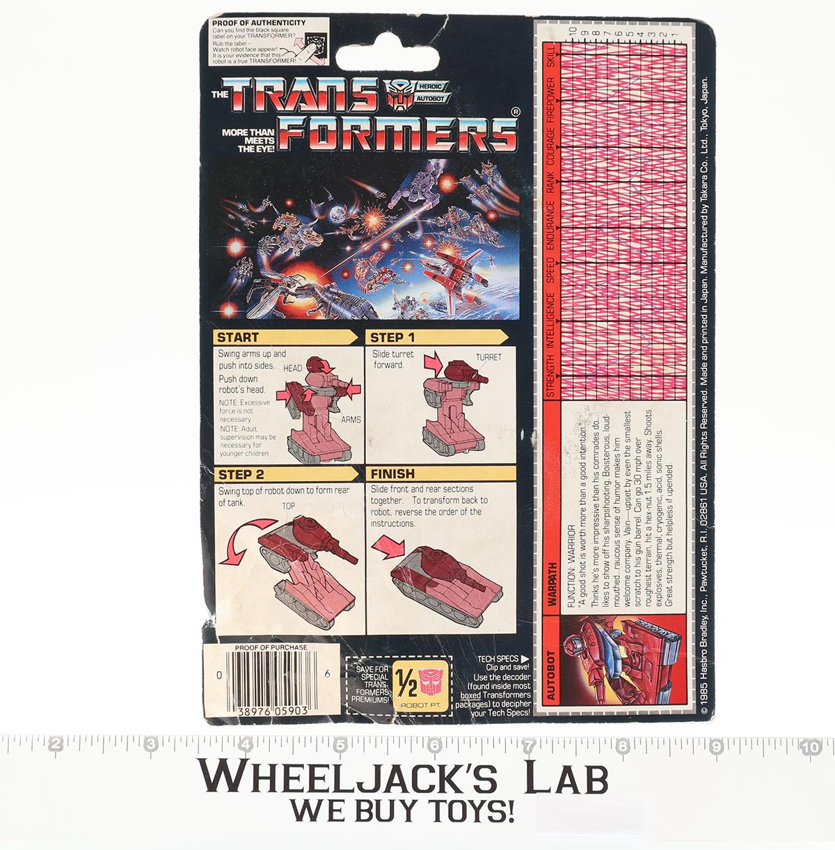Warpath Cardback 1985 Vintage Hasbro G1 Transformers Action Figure