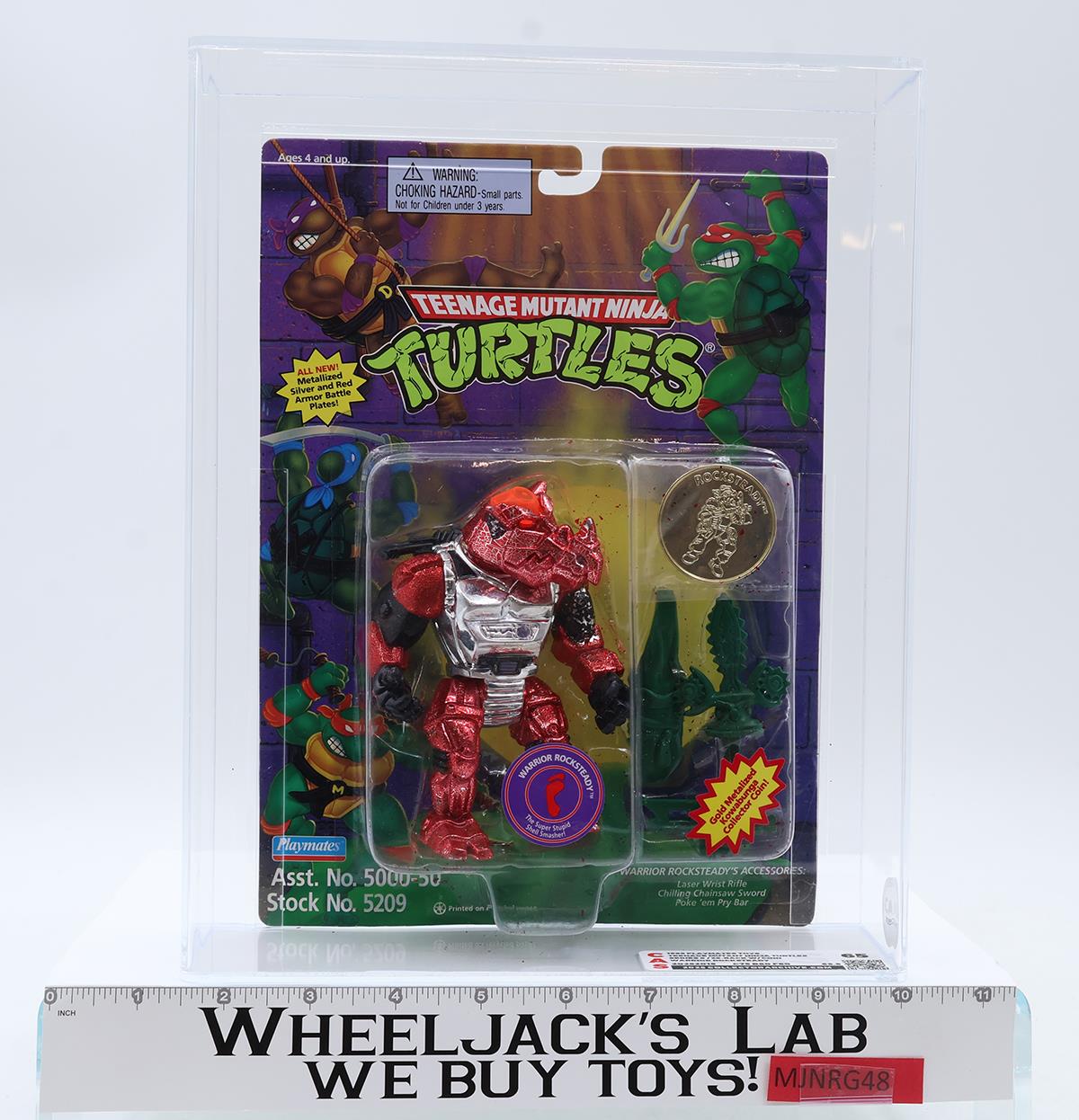 Warrior Rocksteady CAS GRADED 65 75/80/60 TMNT 1995 Playmates Figure NEW SEALED