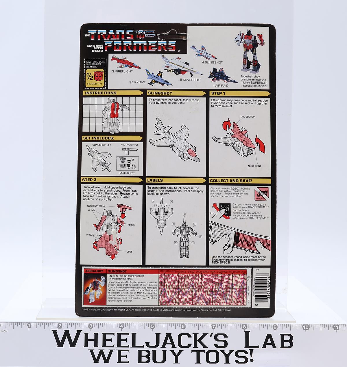 Slingshot Cardback Vintage 1986 G1 Transformers Hasbro Action Figure