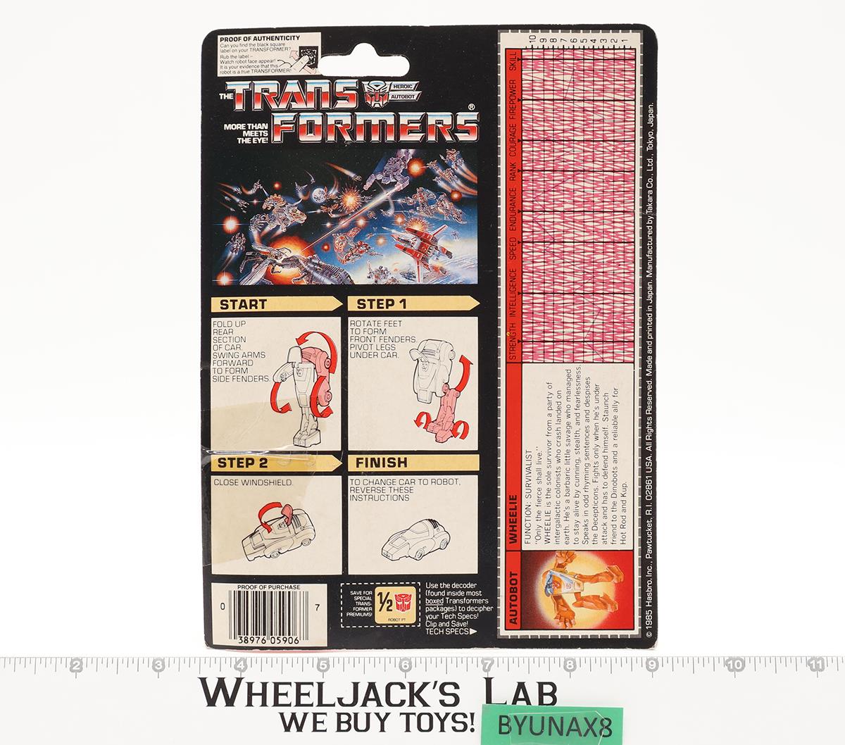 Wheelie 100% Complete W/CARDBACK & BUBBLE NEAR MINT 1986 G1 Transformers