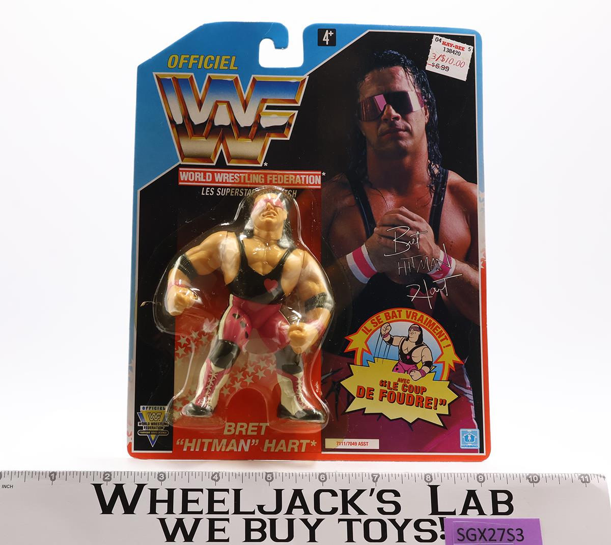 Bret Hitman Hart FRENCH CARD WWF Wrestling 1992 Hasbro Action Figure NEW SEALED