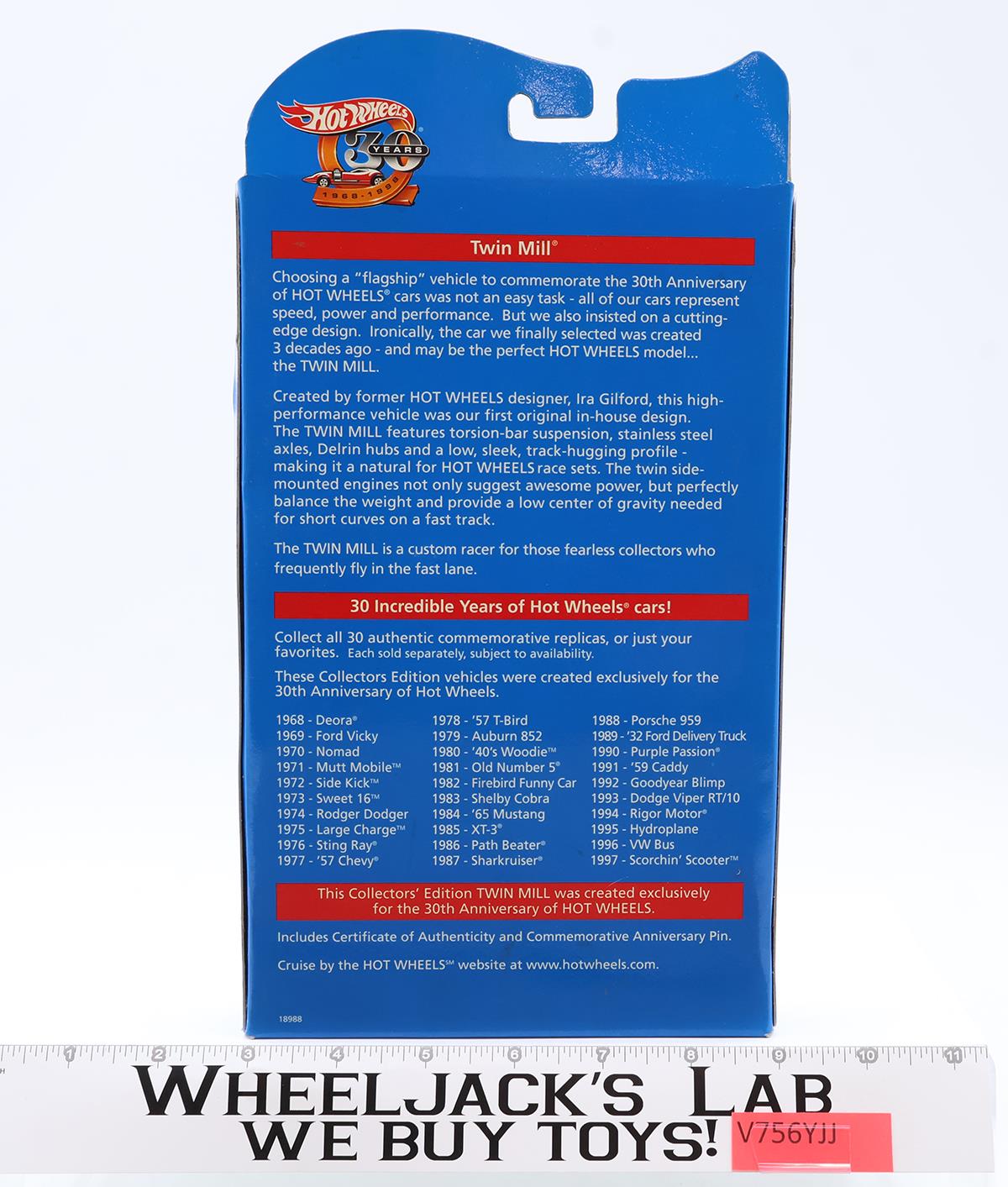 Twin Mill PURPLE 1997 Hot Wheels Redline Mattel w/ Button & 30th Anniv Pin MISB